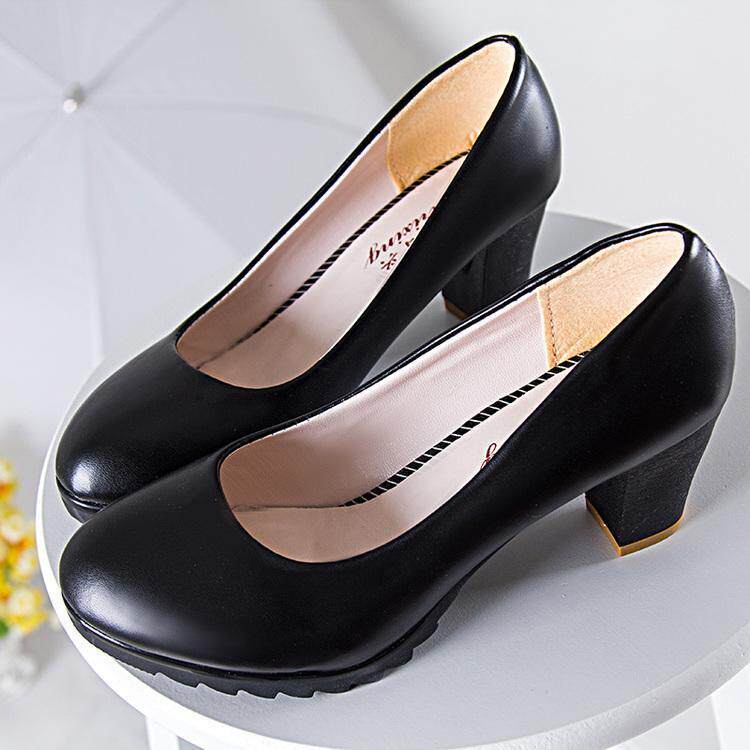Korean Version Fall New Lady Leather Shoes Heels heel Heel OL High Heel Pro Workshoes Single Shoes Mom Shoes