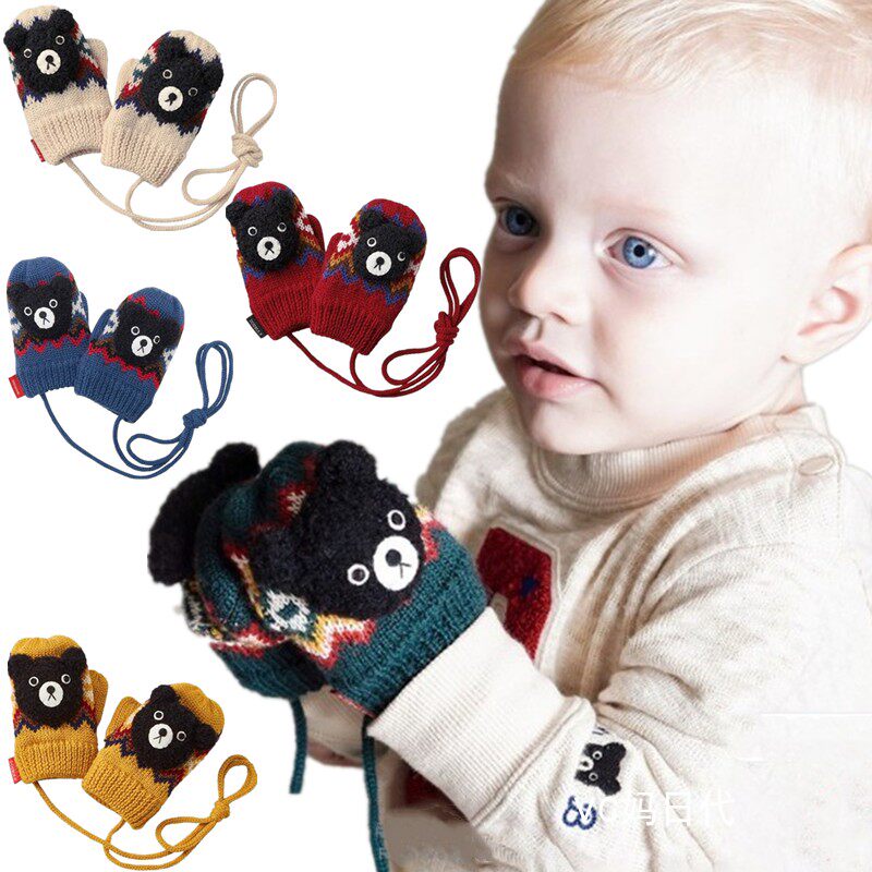 Kokusai mikioue 30% off Japan Winter Black Bear knitted wool children's gloves DB63-7601-973