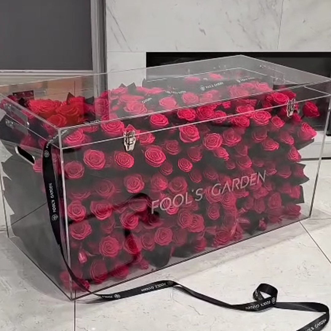亚克力翻盖收纳盒永生花花盒防尘弗洛依德透明展示盒茶几箱行李箱