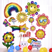  June 1 Childrens Day Rainbow Smiley face Sun Flower Childrens Day decoration theme aluminum film balloon decoration background wall