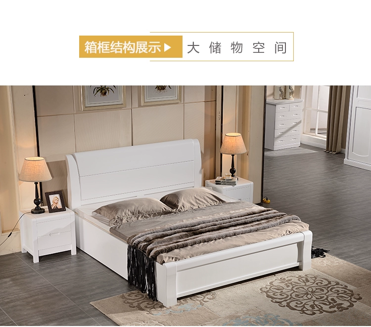 giường gỗ màu trắng hiện đại phòng ngủ nhỏ gọn giường đôi 1,8 m 1,5 m cao đôi master bedroom hộp lưu trữ giường - Giường