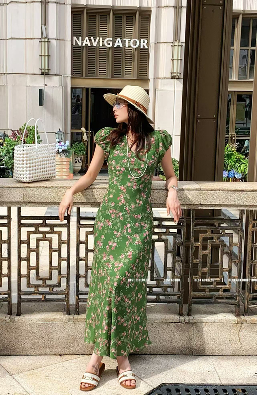 Shenzhen Nanyou 2025 Summer New V+Com French Floral Back Lace-Up Short-Sleeved Dress Slim Long Skirt Special