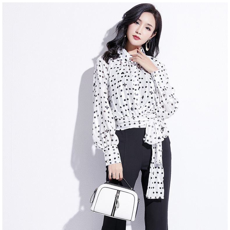 Áo sơ mi nữ mới Áo dài tay nữ Hàn Quốc Áo sơ mi voan cổ áo Dot kích thước lớn Loose Top SFY3368 - Áo sơ mi dài tay các kiểu áo sơ mi