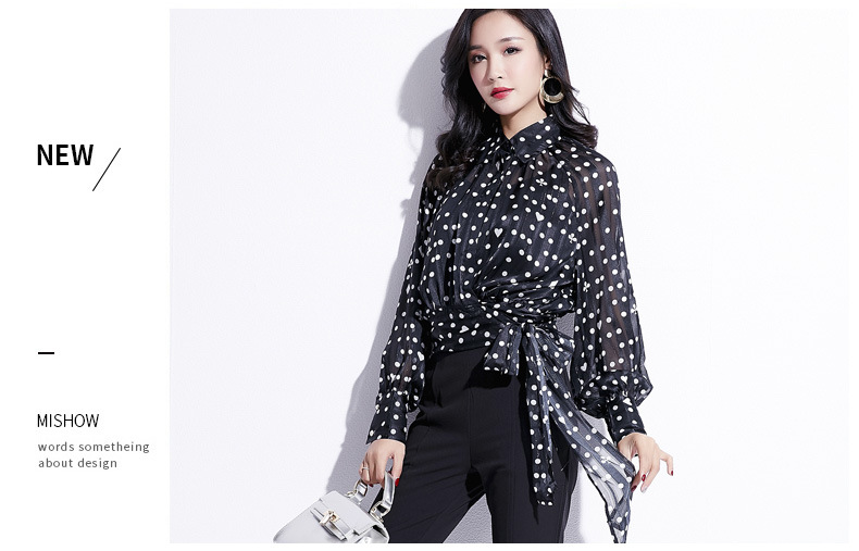Áo sơ mi nữ mới Áo dài tay nữ Hàn Quốc Áo sơ mi voan cổ áo Dot kích thước lớn Loose Top SFY3368 - Áo sơ mi dài tay các kiểu áo sơ mi