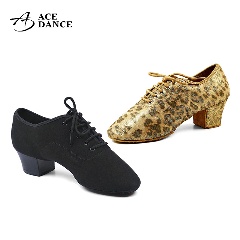 ACEdance women's adult Latin dance teacher shoes soft sole Black Oxford cloth two-point bottom BAO WENFB-1