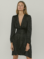 5 long-sleeved waist dress massimo dutti MD genuine spring deep V printed slim midi skirt 6602809