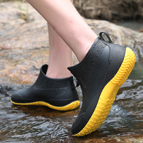 Rain shoes mens low-top waterproof shoes fashion kitchen water shoes non-slip rubber shoes Womens rain boots short tube fishing velvet couple shoes