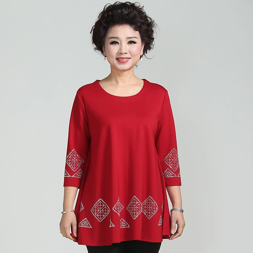 Весенняя трикотажная утепленный лонгслив, футболка для матери, осенняя, большой размер, в западном стиле