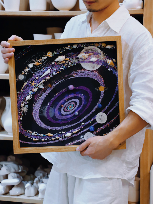Glow-In-The-Dark Purple Colorful Universe Birthday Painting Small Gift Painting Frame Hanging Painting Universe Starry Sky Painting Mineral Specimen