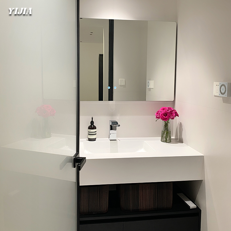 Xiaohongshu Hotel-Style Minimalist Rock Slab Heat-Bent Seamless Ceramic Basin Bathroom Sink and Cabinet Set