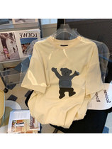 Brand Pickup Special Cabinet Withdrawal Cabinet Discount Clear Cabin ~ Korean Version Flocking Little Bear Short Sleeve T-shirt Woman 2022 Summer new blouse