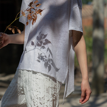 Hemp colorless original design white linen knit light and comfortable texture to be sideside open T-shirt woman 2020 summer