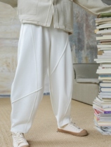 Hemp Colorless Original Design White Knit Broadlegged Kharenwear Pants Woman Autumn Winter Plus Suede Thick Tooling Casual Turnip Pants