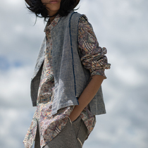 Hemp Colorless Original Design Grey Blue Muscular Sense Cotton Linen Jeans Open Waistcoat Irregular Vest Design Sensation