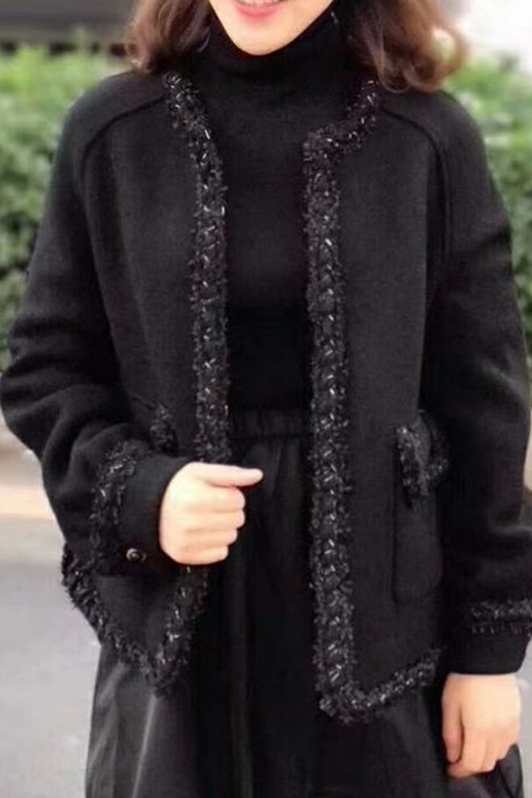 Ama Shi màu đen nhỏ áo khoác chính hãng 2018 mùa thu mới thời trang hoang dã áo len mỏng ngắn nữ áo hoodie nữ cute