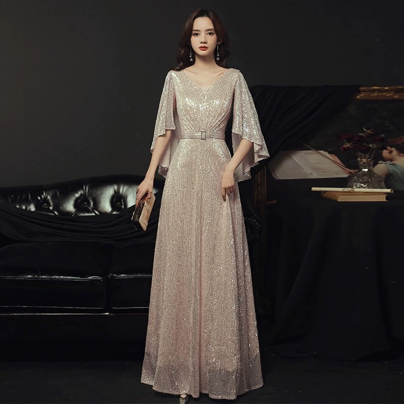 Banquet Evening Dress with Sequins, New Spring Style, Elegant Gold Socialite Dress, Long Hostess Annual Meeting Dinner Dress Banquet Evening Dress with Sequins, New Spring Style, Elegant Gold Socialite Dress, Long Hostess Annual Meeting Dinner Dress