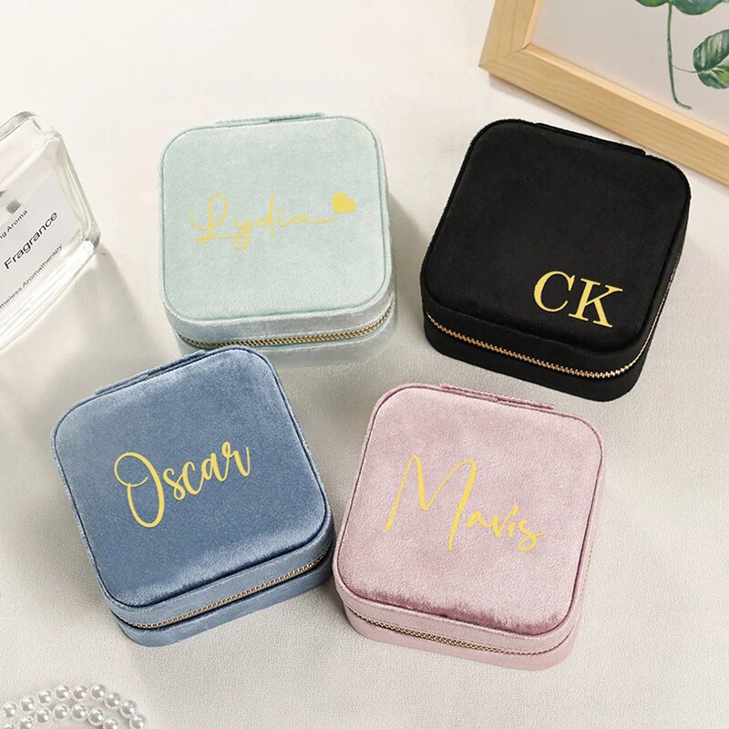Velvet Jewelry Box Can Be Printed with Logo, European and American Style, Personalized, Portable, Simple Ring Box, Souvenir for Bride