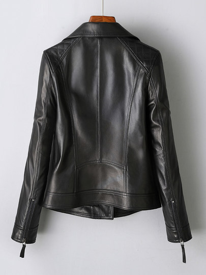 2025 Spring and Autumn New Haining Genuine Leather Jacket Women's Short Black Slim Vegetable Tanned Sheepskin Jacket Fashion Jacket