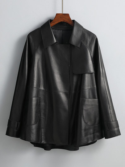 Haining Genuine Leather Women's Casual Loose Tops Spring and Autumn Korean Style First Layer Sheepskin Versatile Slimming Large Size Jacket