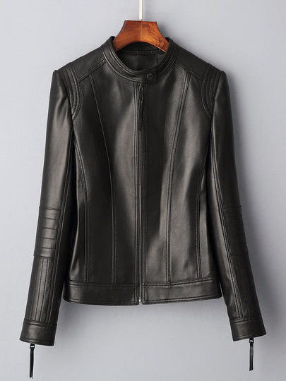 Haining genuine leather jacket women's short high-end first-layer sheepskin slim versatile jacket coat stand collar spring and autumn new style