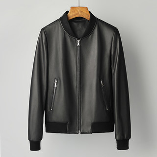 Genuine Leather Jacket for Women, Short Baseball Style, High-End First-Layer Sheepskin, Casual Versatile Round-Neck Slim-Fit Coat