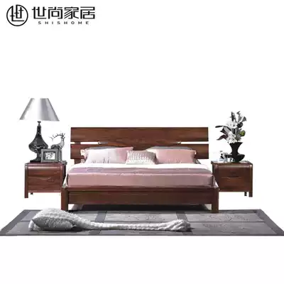 Shishang Yaxuan Black Walnut Bed Modern Simple New Chinese Solid Wood Bed