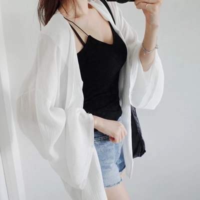 胖MM大码宽松韩版防晒衣女中长款开衫海边沙滩服百搭薄款外套潮