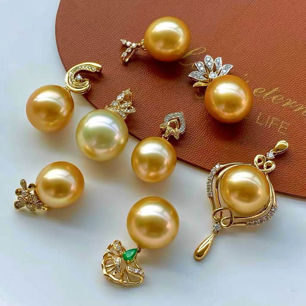 茶金色南洋金珠天然海水珍珠项链吊坠18K金正圆强光高级轻奢正品