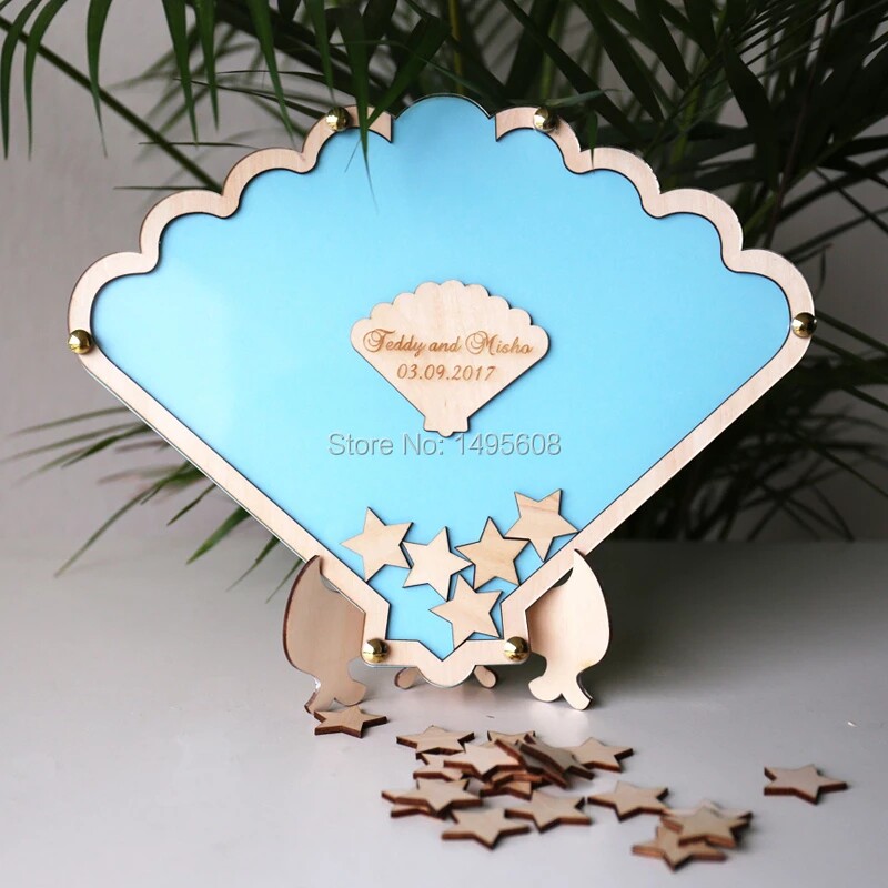 Custom lettering sign to box shell shape Wooden Visitor Book Alternate Memories of the Guest Book Wedding Sign to the Book 