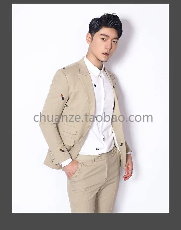 Bộ đồ kaki thêu kaki nam hai dây 2018 mùa thu Hàn Quốc của bộ vest thời trang thanh lịch mỏng áo vest dạ nam