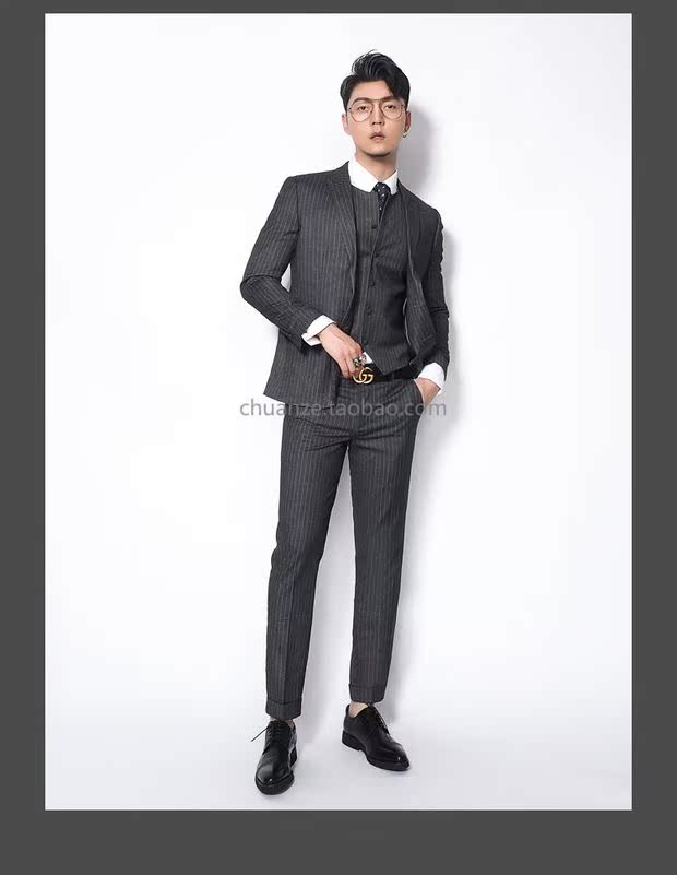Kawasawa mùa thu và mùa đông sọc dọc phù hợp với nam hai mảnh Phiên bản Hàn Quốc của doanh nghiệp Anh gió Slim phù hợp với nơi làm việc thoi trang nam