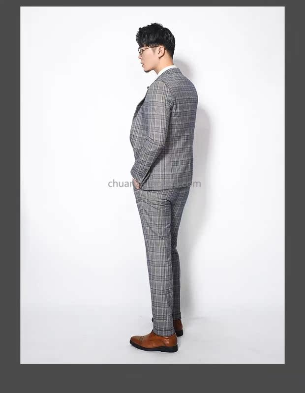 Chuan Ze retro Anh kẻ sọc phù hợp với bộ đồ nam 2018 Phiên bản Hàn Quốc của bộ đồ hai mảnh giản dị phù hợp với bộ đồ nam áo khoác blazer nam