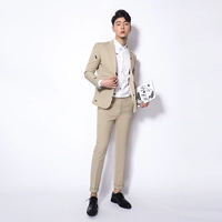 Bộ đồ kaki thêu kaki nam hai dây 2018 mùa thu Hàn Quốc của bộ vest thời trang thanh lịch mỏng áo nam