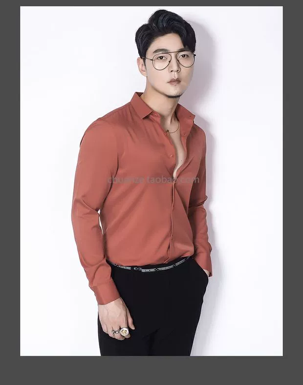 Chuan Ze lụa cotton trơn dài tay áo mỏng thanh niên Hàn Quốc nam mùa thu mới màu rắn chống nhăn áo thủy triều áo sơ mi sọc nam
