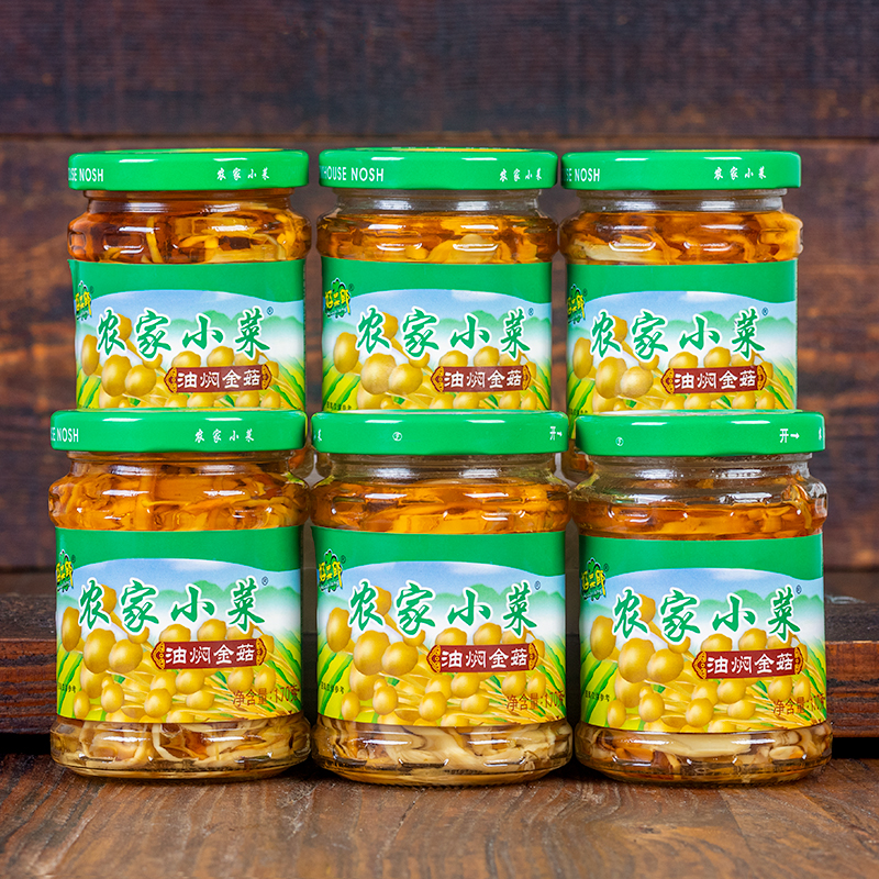 Good Vegetable Groom Farmhouse Small Vegetable Oil Braised Golden Needle Mushrooms 170g * 6 Bottled Ready-to-eat Canned Food Cold Dish Cold Dish 