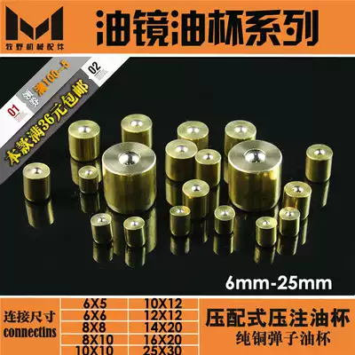 Pure copper nut oil cup Press-fit pressure injection nozzle Oil cup Pure copper cream nozzle GB1155 6-25mm