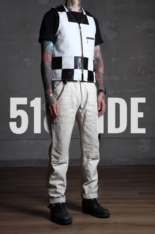 518 Ride 14oz All-Cotton Knee-Reinforced Diamond-Patterned White Jeans, Slim Fit, Vintage Biker Must-Have, White Diamond Pattern