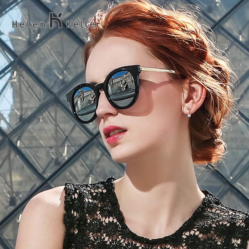 Helen Keller sunglasses female hipster star style glasses frame cat ear round personality sunglasses H8611