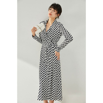 Maje Koce one piece slit dress 2022 spring new French black and white print deep V sexy long skirt