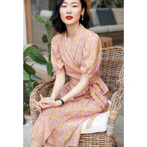 Maje Koce French new silk mulberry silk dress summer high waist is thin temperament lady floral dress