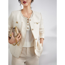 Maje Koce2022 spring new white small fragrant tweed coat female temperament celebrity short top