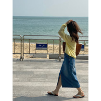 Maje Koce high waist denim skirt womens lazy style front slit straight A-line skirt is thin spring and summer new style