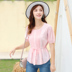 Ai Lusi Ting eo ngắn tay áo sơ mi nữ 2019 hè mới slim áo sơ mi DrawString phiên bản Hàn Quốc của áo cổ tròn - Áo sơ mi áo sơ mi nữ dài tay cá tính Áo sơ mi