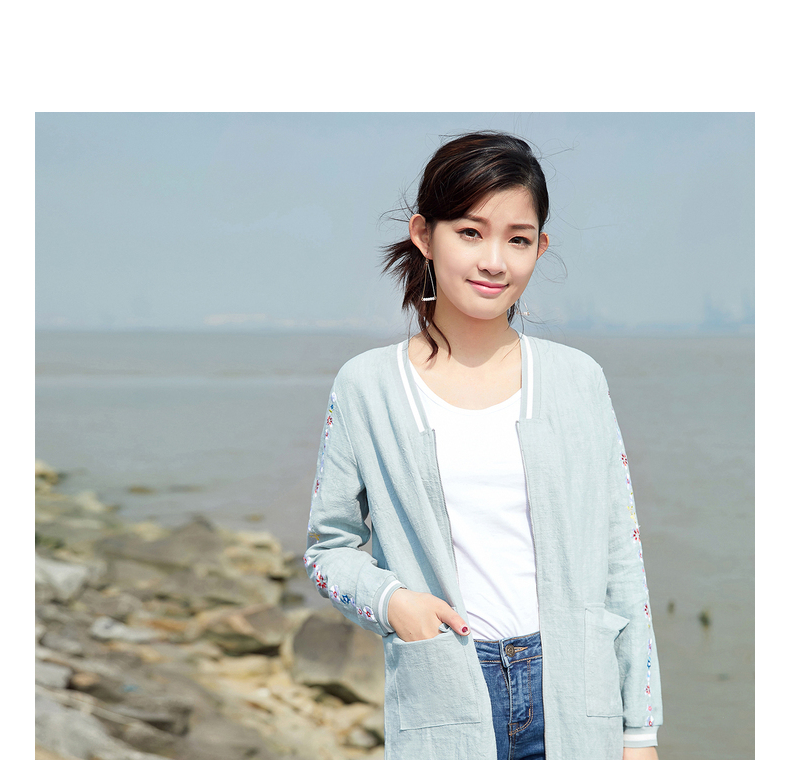 Ai Lusi Ting 2018 mùa xuân mới linen áo mỏng nữ lỏng V-Cổ Hàn Quốc phiên bản của phần dài cardigan áo ngắn shop thời trang nữ