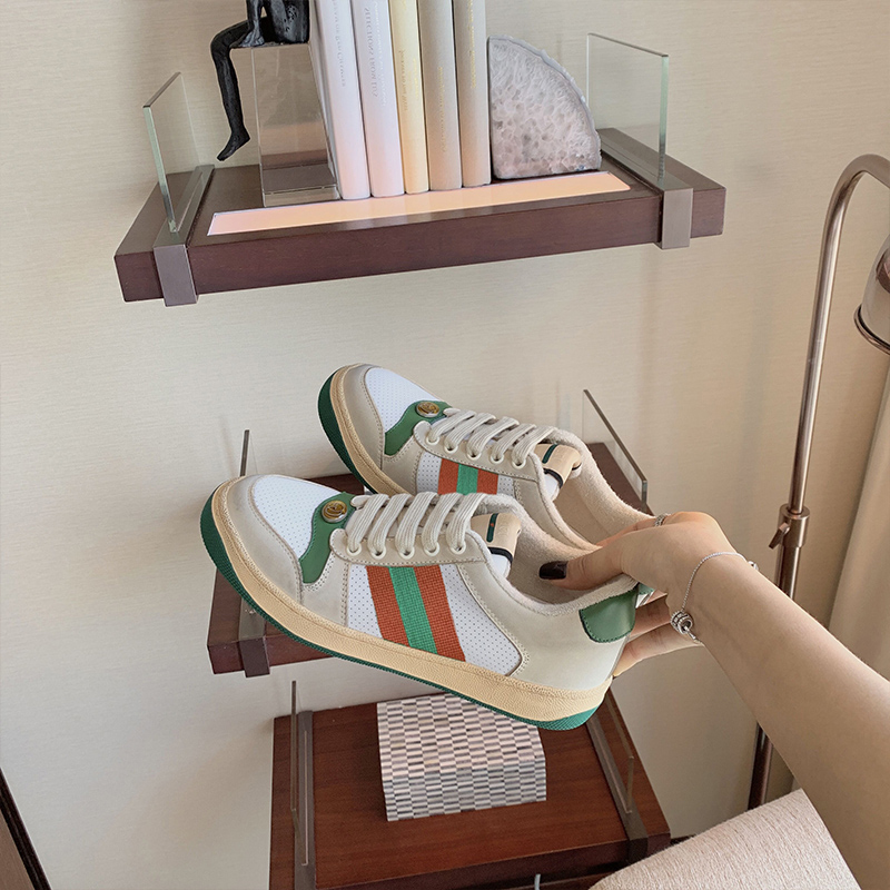 Green Tail White NoodlesLittle fragrance Retro Make old Dirty shoes female Color matching Single shoes female 2021 new pattern Dirty shoes female motion Casual shoes