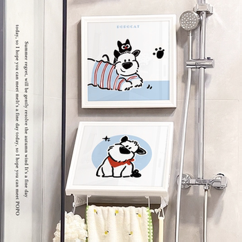 Bobo Puppy Bathroom Mural Storage Box, Bathroom Punch-Free Shelf, Foldable Waterproof Storage Box for Clothes in the Bathroom