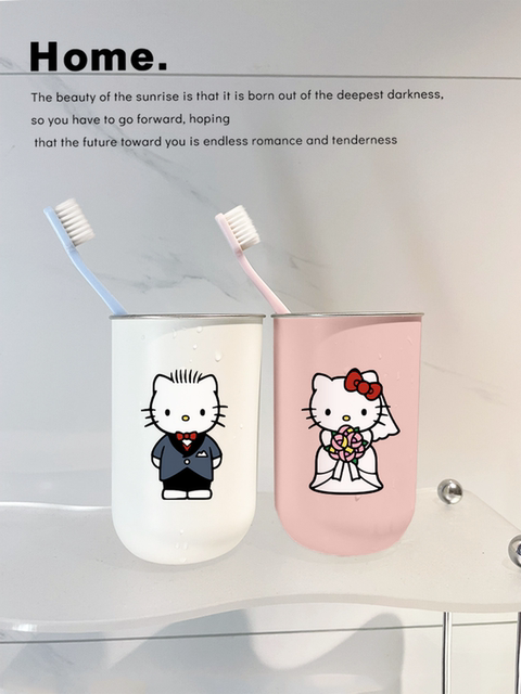 Kt Cat Stainless Steel Mouthwash Cup for Men and Women, Couple Toothbrush Cup, Anti-Mold, Anti-Drop, Brushing and Rinsing Cup, Household Wedding Preparation Toothbrush Cup
