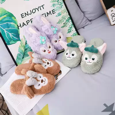 Cartoon rabbit little panda Mi winter plush baotou drag bedroom floor drag non-slip warm drag cotton slippers