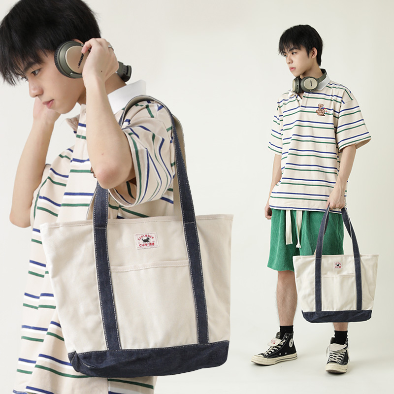 Natsume hand-held canvas bag VINTAGE retro Japanese tote bag casual denim men and women simple student shoulder