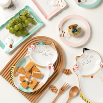 Cartoon childrens ceramic dinner plate home cake dessert plate sushi long plate cute girl heart supplementary food divided plate